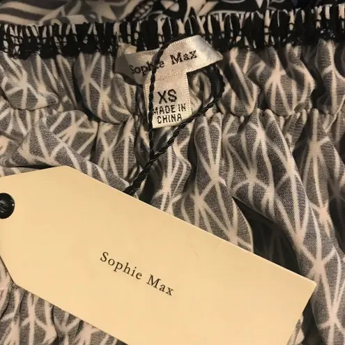 Sophie Max Studio Womens Dress Size XS Black White Geometric 3/4 Flounce Sleeve