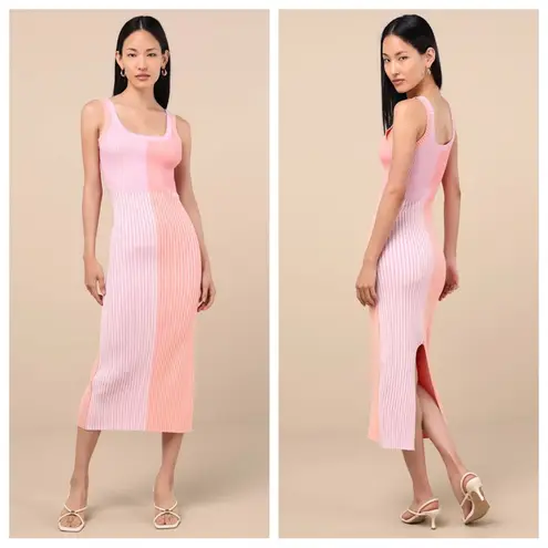 Lulus Radiant Personality Pink Color Block Ribbed Knit Midi
Dress