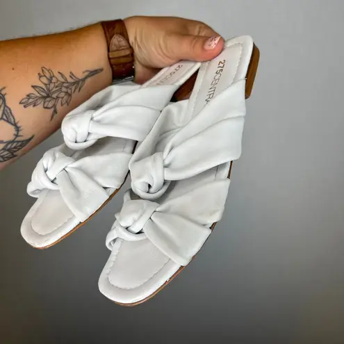 275 Central White Knotted Slide Sandals Made in Italy Leather Flats Women Size 7