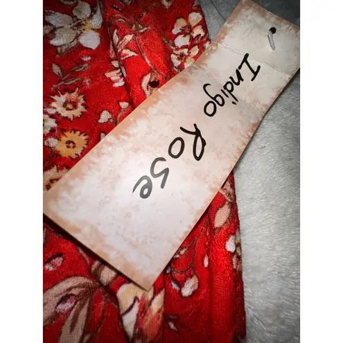 Indigo Rose Floral Print Top Red White Yellow Square Neck Blouse