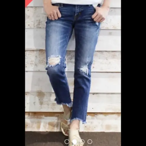 MOUSSY Vintage Distressed Fringe Hem Ankle Skinny Blue Size 26