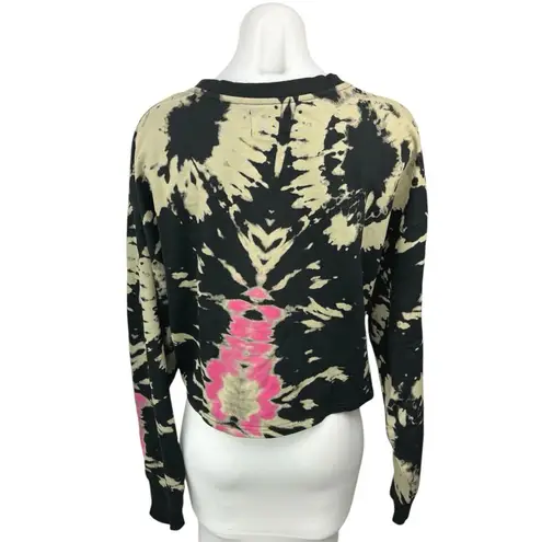 Noli Black Multicolor Tie Dye Crew Neck Long Sleeve Crop Sweatshirt Top Size L