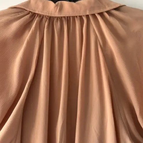 HeySon Blouse L Blush Peach Short Puff Sleeves Feminine Romantic Ruffle Neutral Pink Size L