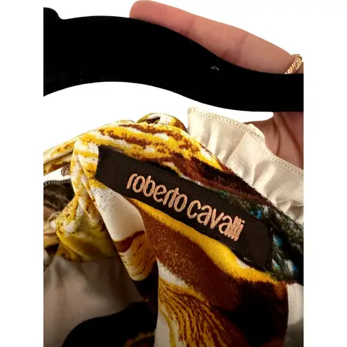 Roberto Cavalli Vintage Chain Print Slip Dress Size M Gold Baroque Y2K Runway