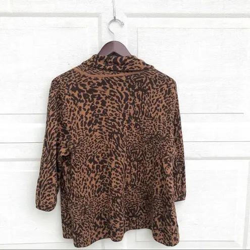 cj banks Women’s Cardigan Sweater Brown Tan Animal Plus Open 0X