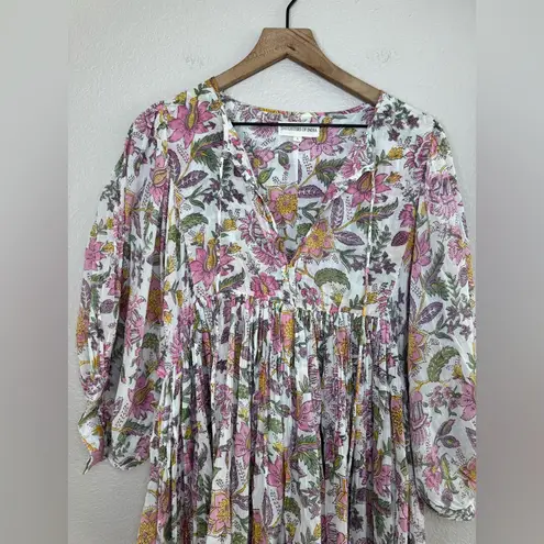 Daughters Of India Kyra Cotton Gauze Mini Dress in Fuchsia Bloom size Large $179 Pink