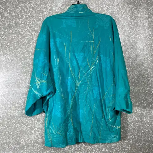 Hand Dyed & Embroidered Women's Teal Draped Artsy Jacket