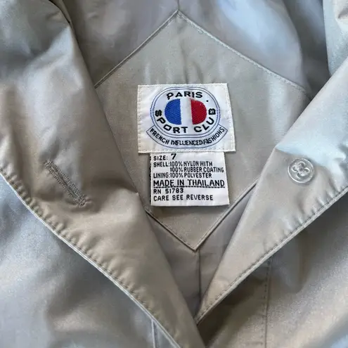 Vintage 80s 90s Paris Sport Club Gray Metallic Trench Coat Size 7 Small Medium Silver