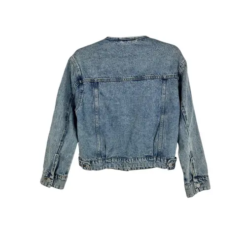 BLANKNYC Women's XS Denim Jacket Collarless Button Front Blue Jean