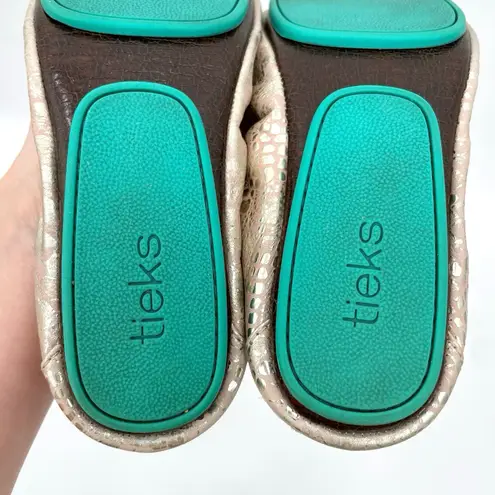 Tieks Romantic Blush Leather Ballet Flats Rose Gold Snakeskin Shiny Metallic 6