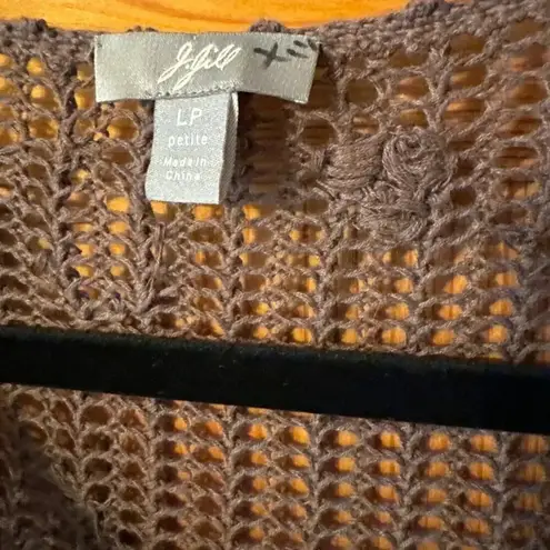 J. Jill Cotton/Linen Blend open weave delicate cardigan taupe LP Gray Size L