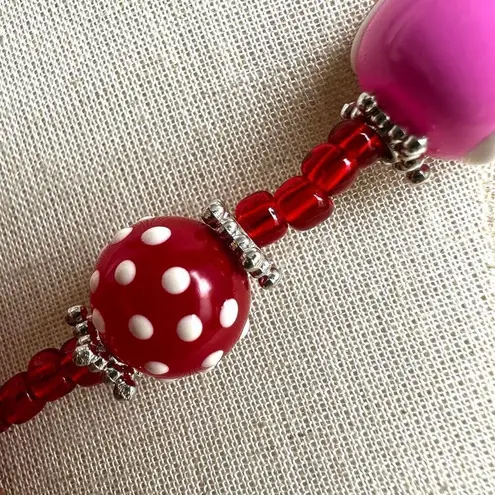 Pink and red hand painted beaded necklace