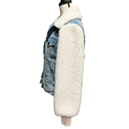 Rebecca Taylor LA VIE DENIM & FAUX FUR JACKET - LIGHT DENIM Size M