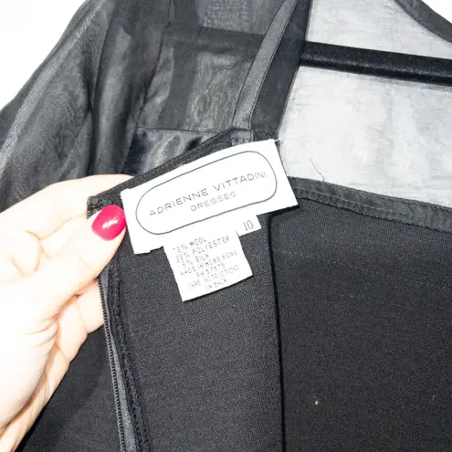 Adrienne Vittadini Black Illusion Sheer Sleeve Wool Blend Dress 10