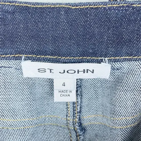 St. John Dark Wash Denim Jeans Rhinestone Jewel Flower Pockets Women's Size 4