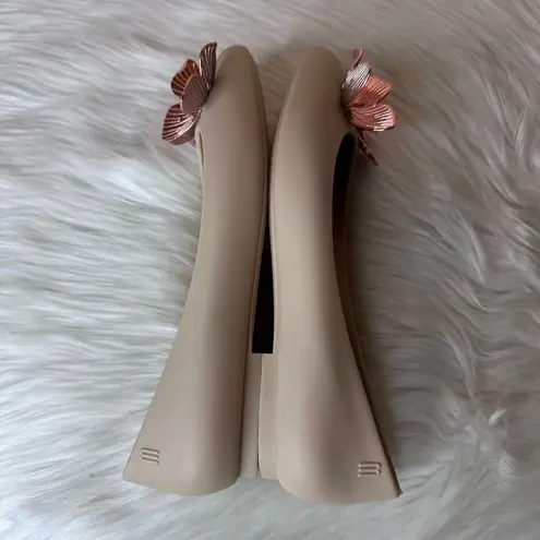 Melissa Women's Doll Rose Gold Butterfly Ballet Flats Nude Size 8