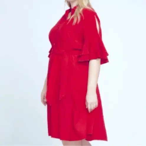 Eloquii Holiday Red Midi Dress Ruffle Flutter Cutout Sleeves Plus Size 16 NWT