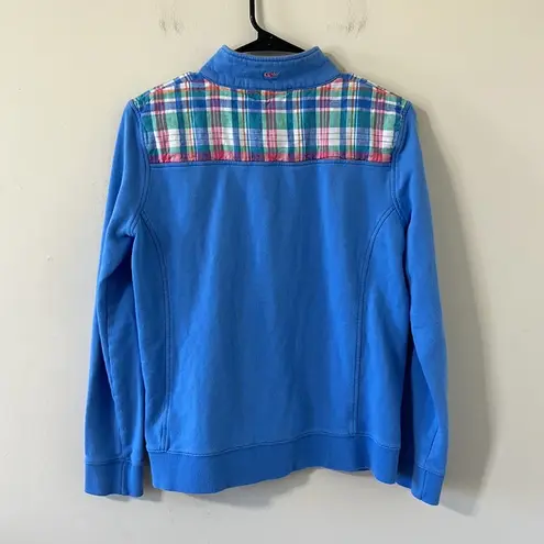 Vineyard Vines  Madras Shoulder Shep Shirt Quarter Zip Fleece Size Medium