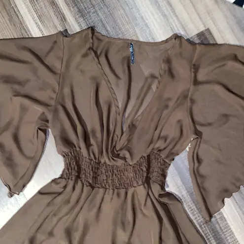Yummi 2x plus size dress Brown Flowy with Ruffle Hem