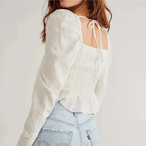 Free People  Chloe Shirred Peasant Blouse Romantic Cottagecore Puff Sleeve Top M