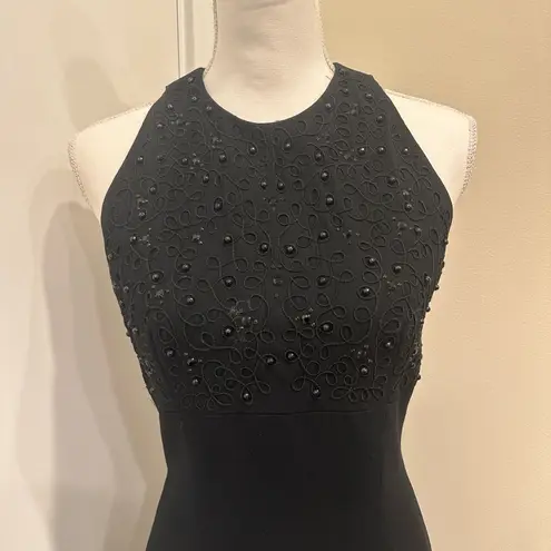 Kenar Vintage 1990s Ann Tjian Black Beaded Halter Evening Gown Formal Cocktail