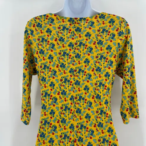 Mamy Blue Rio Y2K Babydoll Floral Dress Sz M Hippie Retro Boho Cottage Midi tie Yellow Size M