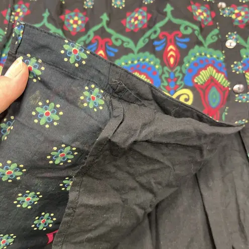 April Cornell Floral Midi Dress Womens Medium Cottagecore Prairie Peasant Black