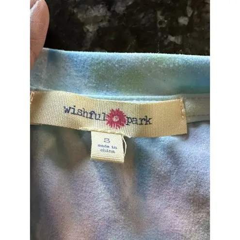 Wishful park Women’s Tie Dyed Blouse Tie Front Short Sleeve Size S Oversized Fit Stretchy.