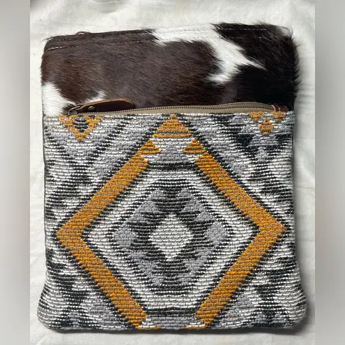 Myra Aztec Western Southwestern Hairon Leather Canvas Crossbody Bag Purse NWOT Orange