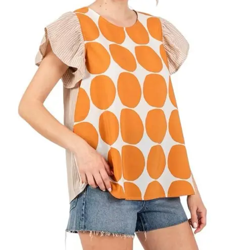 CES FEMME Contrast Polka Dot Blouse Top in Golden Yellow Size 3X New w/o Tag