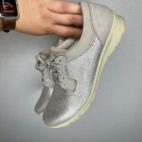 Enval Soft Metallic Silver Leather Oxford Comfort Shoes Made in Italy Size 9