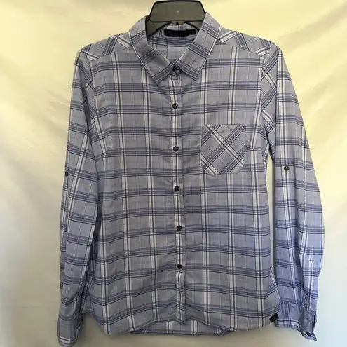 prAna Plaid Roll-Tab Button Womens Shirt Size Small Purple Long Sleeve Western