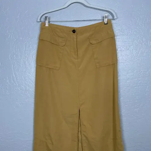 Patagonia  Women 6 Mustard Yellow Maxi Skirt Slit Pockets Outdoor Gorpcore