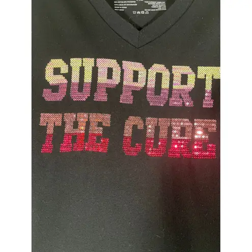 American Crown Women's Long Sleeve V Neck Support The Cure Sequin Tee Bllack XL Black