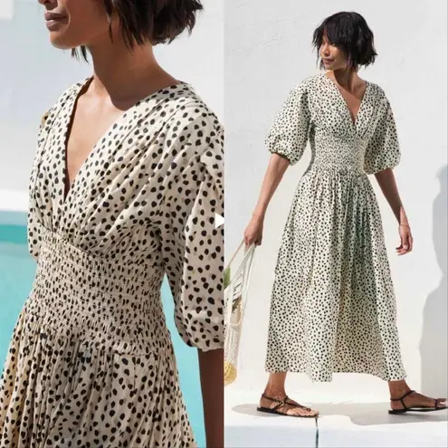 AYR The Extra Extra Soft Spot Animal Leopard Print Smocked Midi Dress