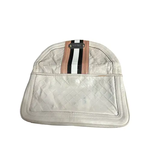 L.A.M.B. Jana Quilted Leather Stripe Clutch Cream Edgy Y2K Designer Bag