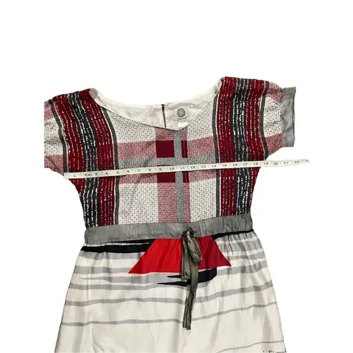 Launch by Susan Young abstract sailboat novelty 100% silk dress size XS Red