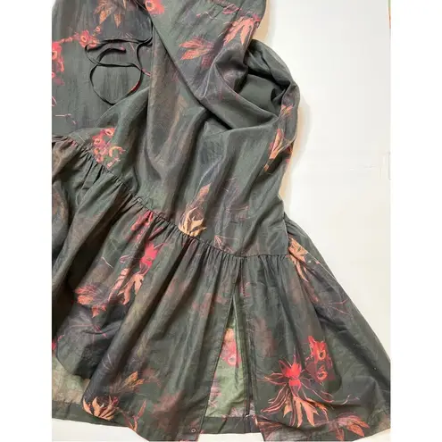 ALLSAINTS Rosi Nila Dark Khaki Green Tiered V-neck Midi Dress Sz 0