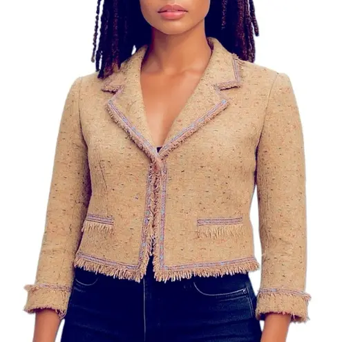 Bergamo Studio Tan Boucle Tweed Confetti Fringe Blazer | Size Medium