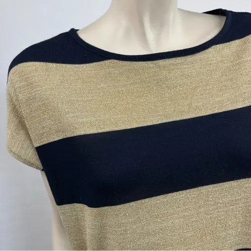 Inc International Concepts Black and Metallic Gold Square Cut Knit Top Size L