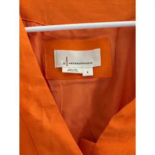 Anthropologie Renee Dress Womens Small Midi Orange Linen Flutter Sleeve Boho