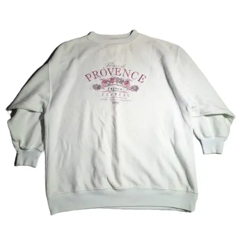 Vtg 1990s Express Pale Green Fleece Provence Floral Embroidered Sweatshirt XS