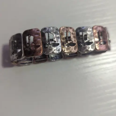 Multi Toned Stretch Bracelet Cut Out Cowboy Boot Metallic Southern Rustic Silver