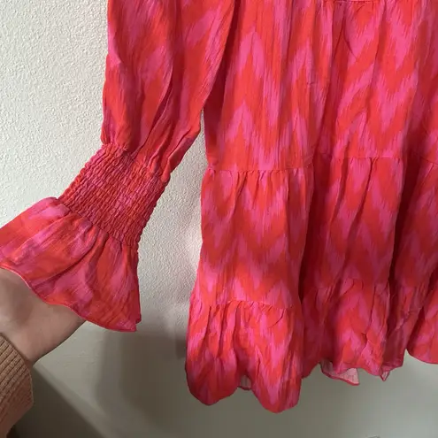 Tuckernuck Pomander Place Hot Pink Red Ikat Kenzo Tiered Mini Dress Size XL