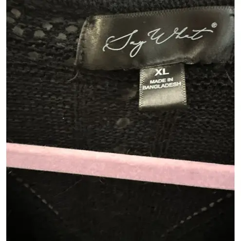 Vintage Black Cropped Crochet Open Knit S/S Sweater Y2K Festival Size XL