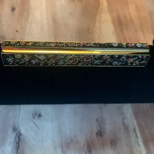 Vintage 1950s La France Petite Needlepoint Wool Clasp Handbag Clutch Purse Black