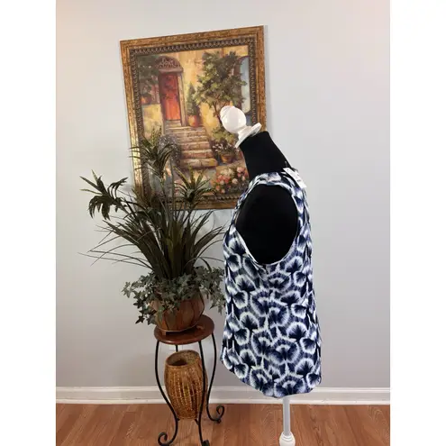 WHBM Women M Criss Cross Halter Top Tie Dyed Blue Pullover Beach Wear Lagen Look Size M