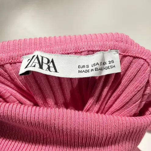 ZARA Ribbed Knit Fitted Long Sleeve Turtleneck Sweater Pink Size Small 3471/100