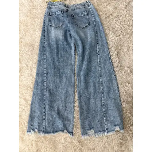 Rewash Brand Womens Jeans Light Wash Wide Leg Baggy Distressed Low Rise Size 3 Blue