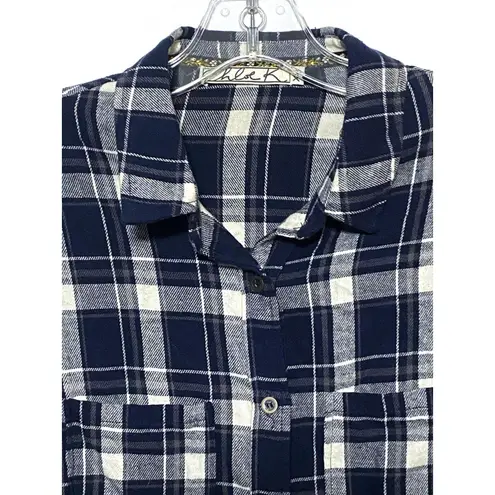 Chloe K Plaid Flannel Button Up Blouse Shirt Womens XS Pleated Gorpcore Hiking